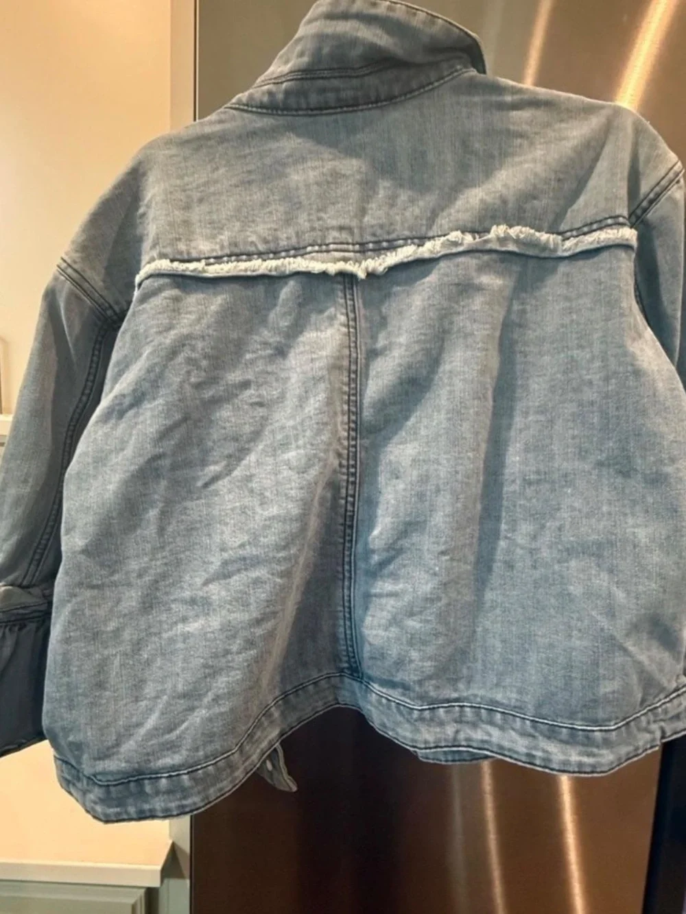 Free People Light Blue Denim Jacket with Flared Sleeves - Picture 3 of 3